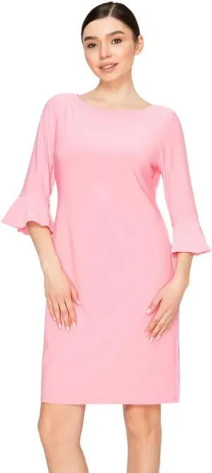 Women's Bell Sleeve Shift Dress, Knee Length, 3/4 Ruffle Sleeves, Boat Neck