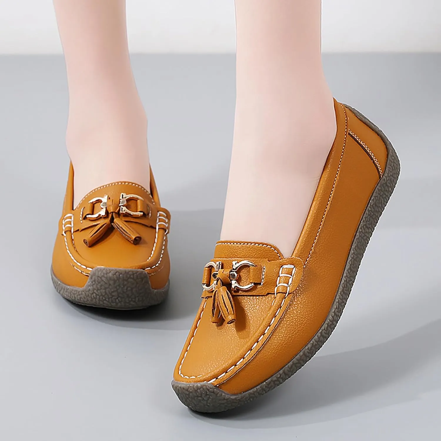 Women's Faux Leather Flat Loafers Classic Casual Comfort Slip-On Shoes Soft Sole Dress Shoes
