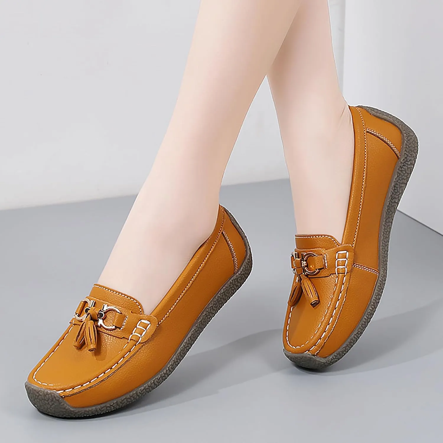 Women's Faux Leather Flat Loafers Classic Casual Comfort Slip-On Shoes Soft Sole Dress Shoes