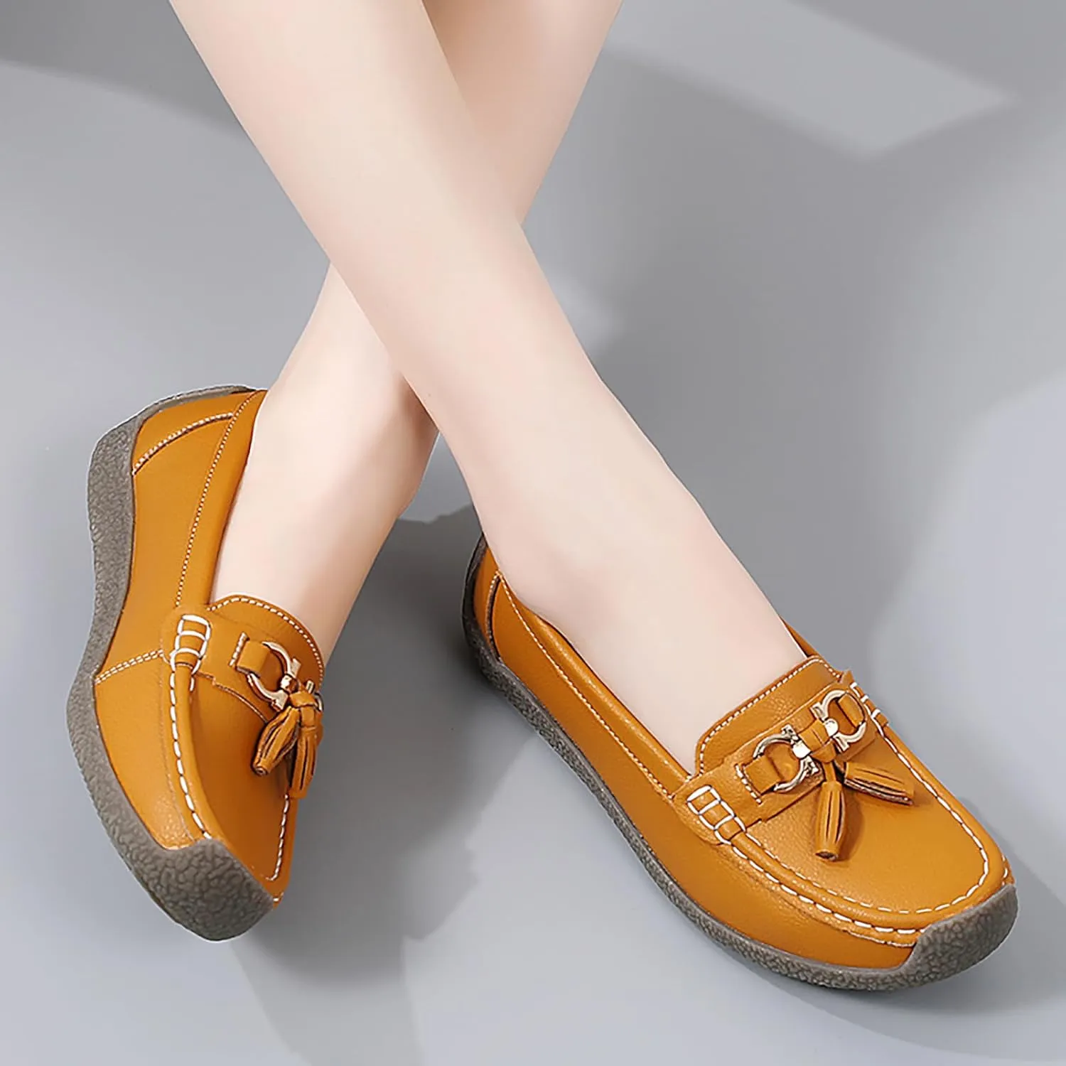 Women's Faux Leather Flat Loafers Classic Casual Comfort Slip-On Shoes Soft Sole Dress Shoes