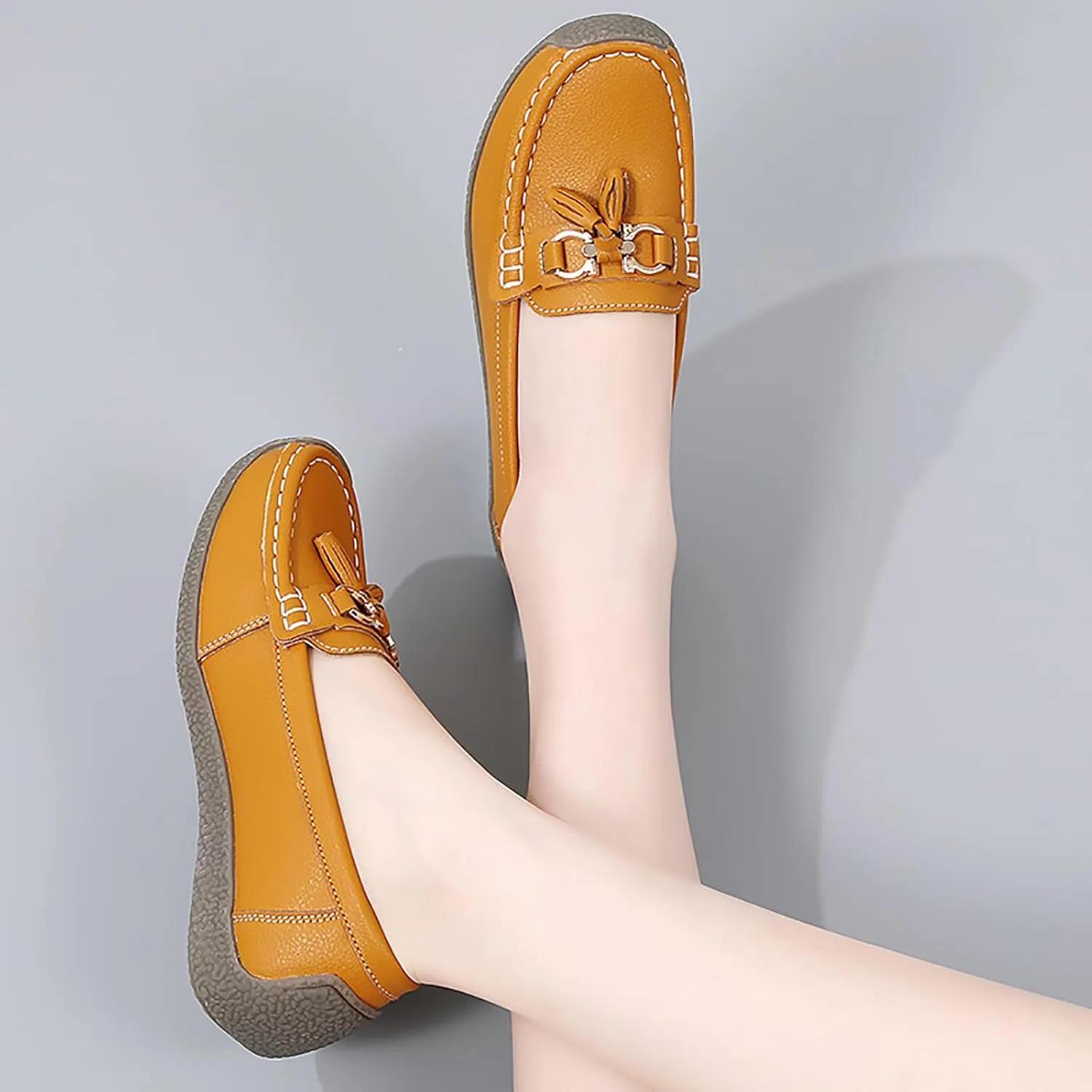 Women's Faux Leather Flat Loafers Classic Casual Comfort Slip-On Shoes Soft Sole Dress Shoes