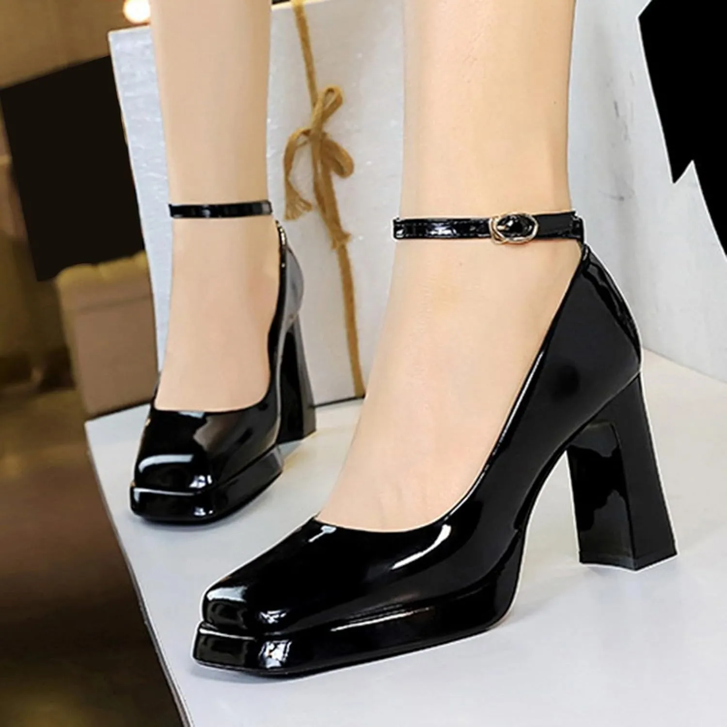 Women's Sandal Closed Round Toe Chunky Block Pumps Platform Adjustable Ankle Strap Summer Sandal Casual Shoes