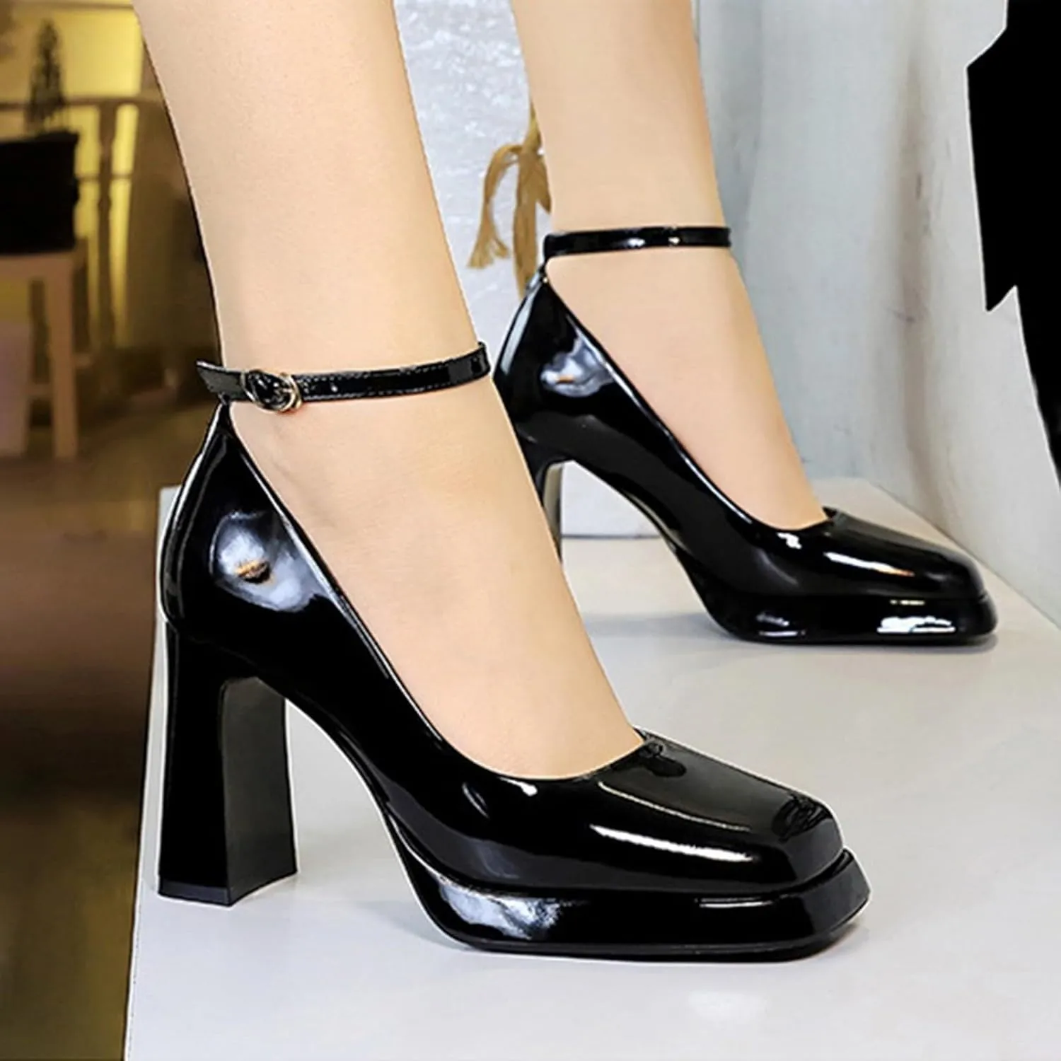 Women's Sandal Closed Round Toe Chunky Block Pumps Platform Adjustable Ankle Strap Summer Sandal Casual Shoes