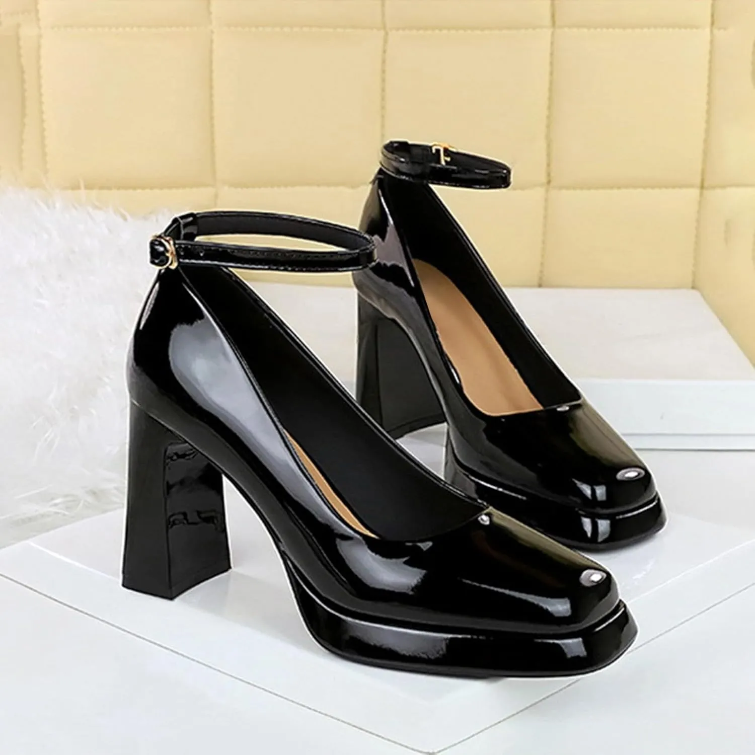 Women's Sandal Closed Round Toe Chunky Block Pumps Platform Adjustable Ankle Strap Summer Sandal Casual Shoes