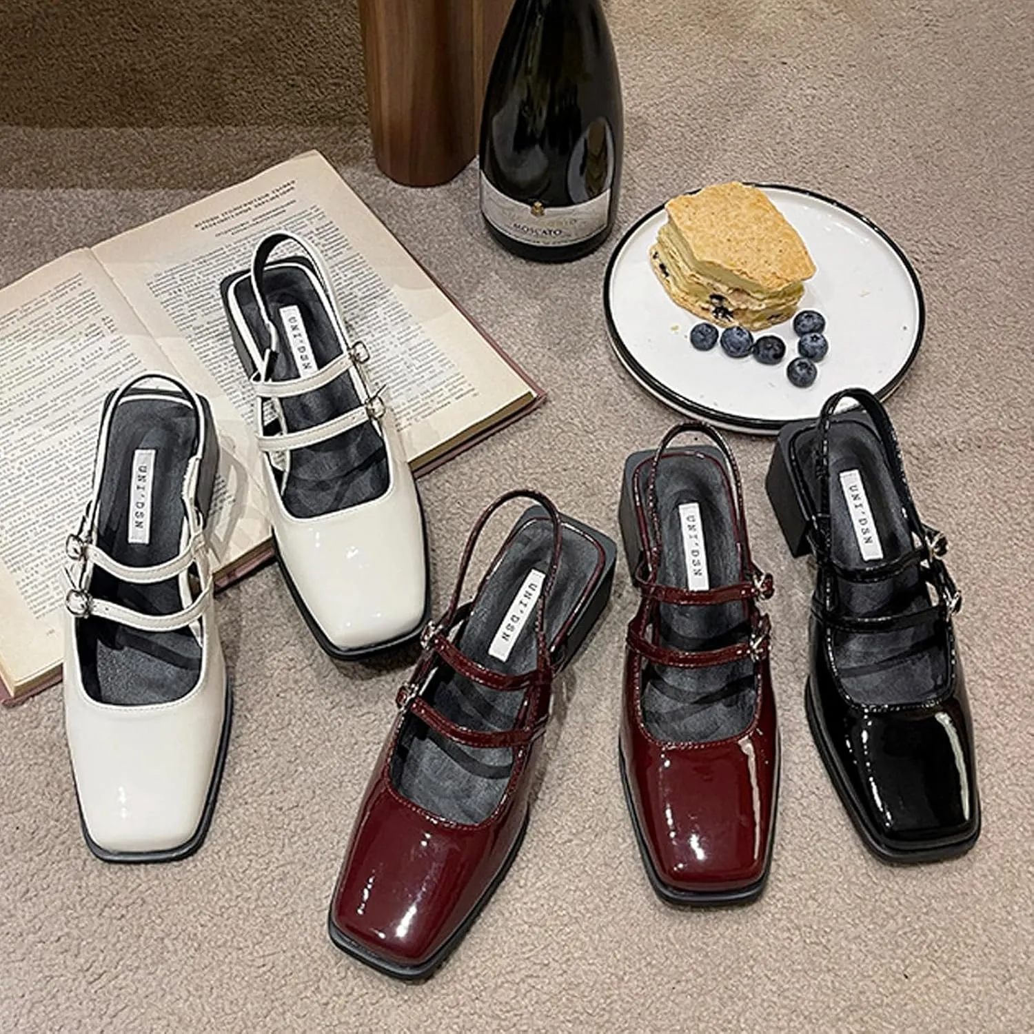 Women's Slingback Chunky Heels Mary Janes Pumps Patent Leather Block Low Heel Adjustable Buckle Dress Shoes for Party Work Dress Shoes