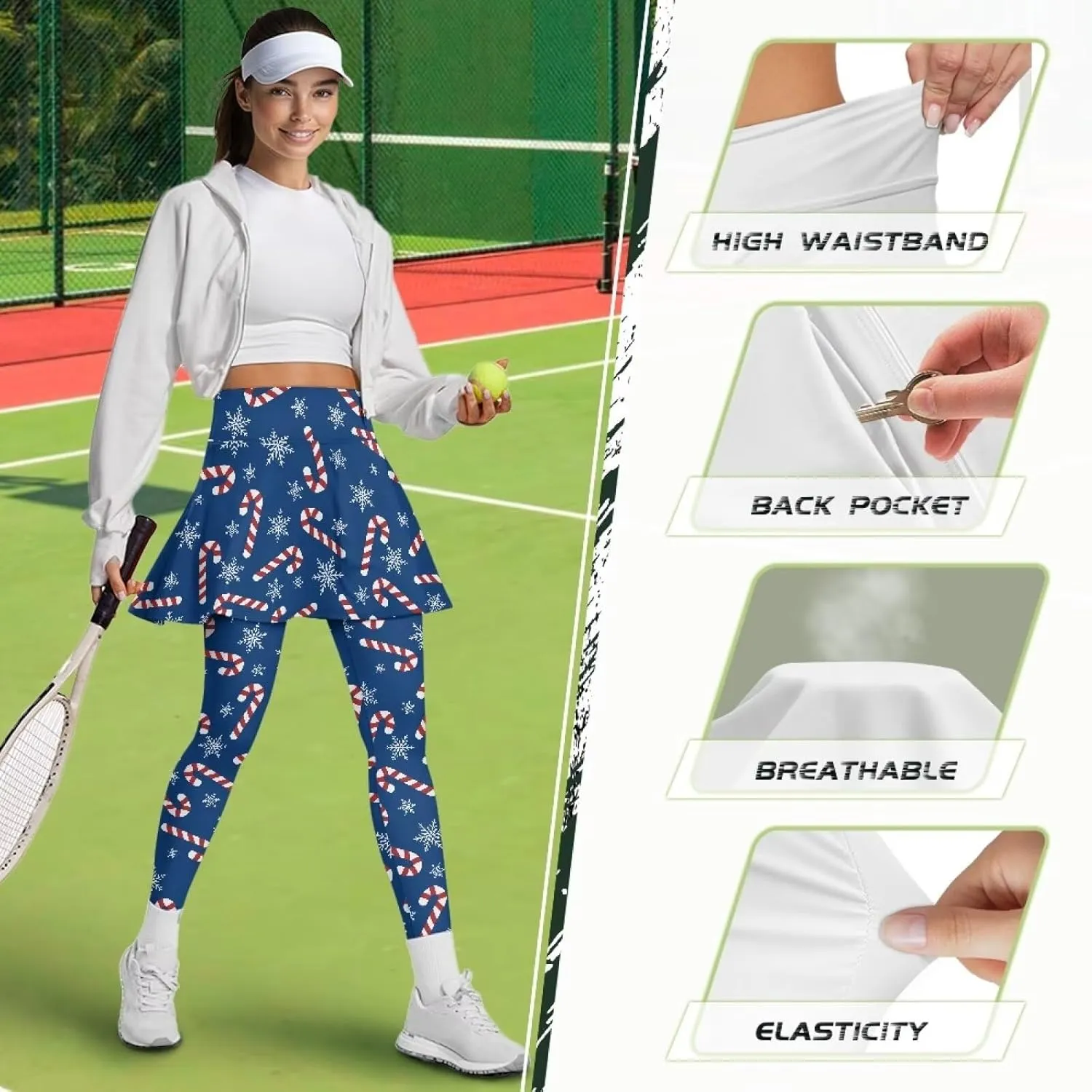 Women's Tennis Leggings with Skirts and Pockets - Soft, Comfortable Athletic Skirt with Leggings