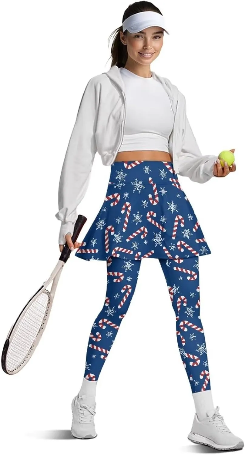 Women's Tennis Leggings with Skirts and Pockets - Soft, Comfortable Athletic Skirt with Leggings