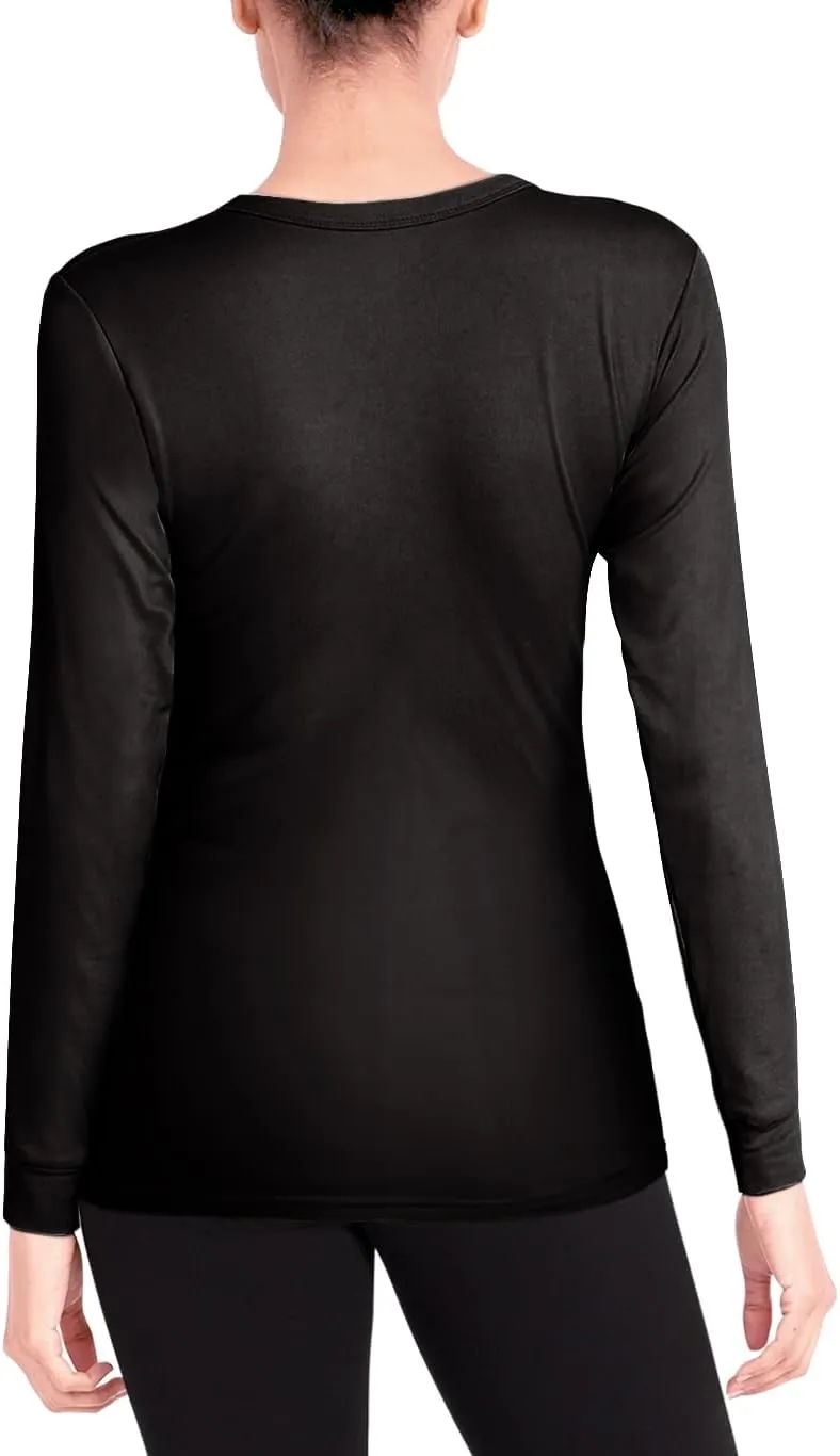 Womens Ultra Soft Midweight Baselayer Top | All Season Thermal Scoop Neck Long Sleeve Shirt | Multi Packs
