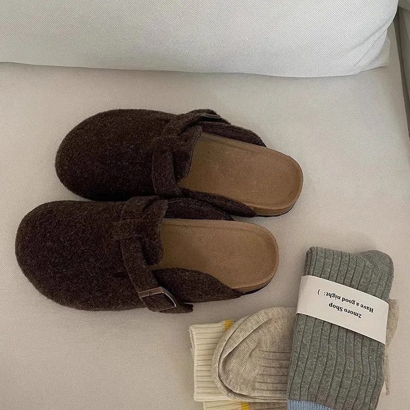 Woolen flat-soled cork Boken shoes