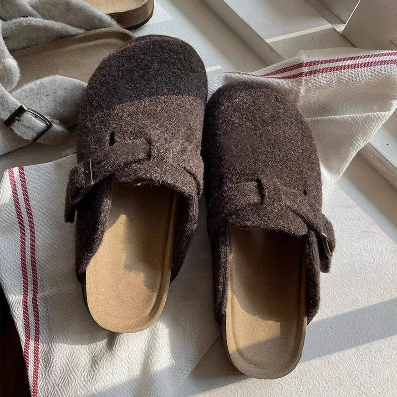 Woolen flat-soled cork Boken shoes