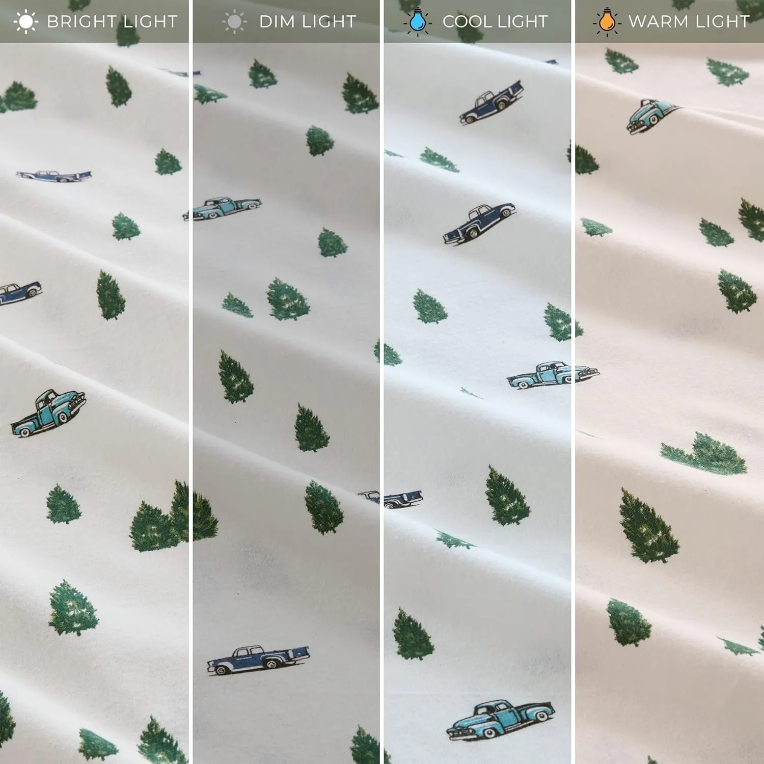 Woolrich Cotton Sheet Set Cottage Charms Print, 100% Cotton Flannel Sheets Warm & Fuzzy Bedding Set Queen Size Sheets, Fitted Pocket Fits Up to 14" Mattress, Queen Green Trees/Trucks 4 Piece