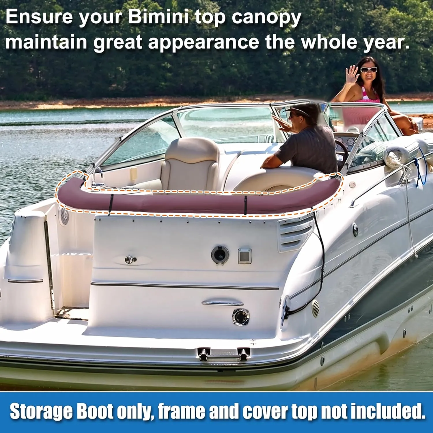 X AUTOHAUX Square Frame Bimini Top Storage Boot Cover with 2 Fixed Straps Waterproof Boat Bimini Storage Bag 600D Polyester Canvas Sun Resist Universal for 3 Bow 4 Bow 1 Set