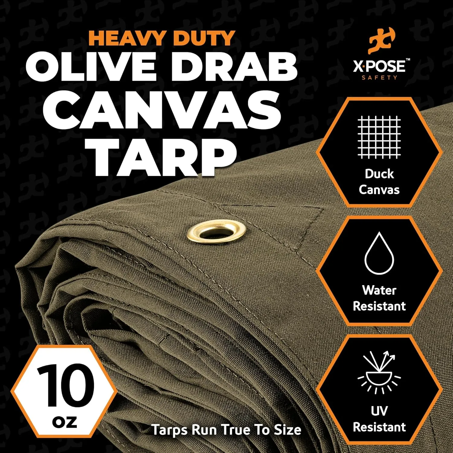 Xpose Safety Canvas Tarp - 10oz Olive Drab Canvas Tarps Heavy Duty Water Resistant with Brass Grommets- Multipurpose Outdoor Tarpaulin for Camping, Canopy, Trailer, Equipment Cover 5' x 5'