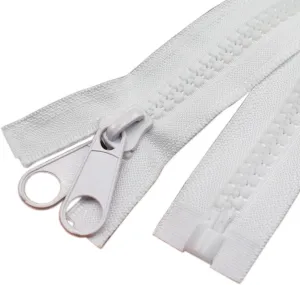 YaHoGa 2PCS #10 60 Inch Separating Large Plastic Zippers White with Double Pull Tab Slider Heavy Duty Zippers for Sewing, Sleeping Bag, Boat, Marine, Canvas, Cover, Dog Bed, Tent (60" DP White)