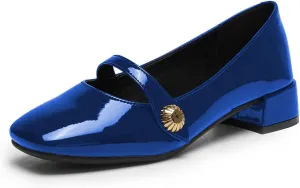 YDN Women Square Toe Mary Janes Block Low Heel Pumps Daisy Buckle Formal Wear Dress Outdoor Shoes Size 4-15 US