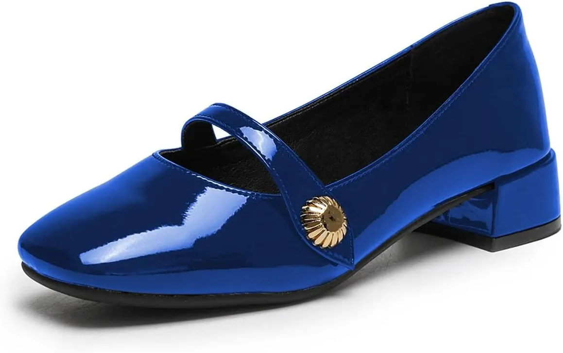YDN Women Square Toe Mary Janes Block Low Heel Pumps Daisy Buckle Formal Wear Dress Outdoor Shoes Size 4-15 US