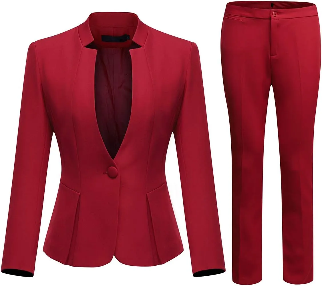 YUNCLOS Women's Business Office 1 Button Blazer Jacket and Pants Suit Set