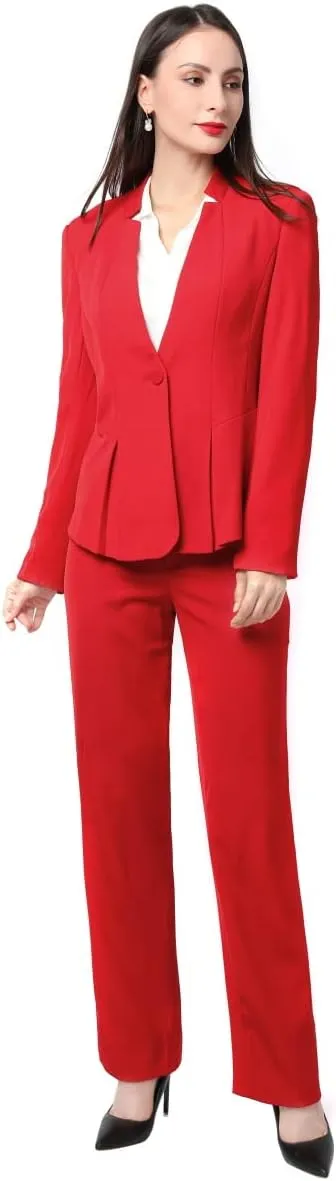 YUNCLOS Women's Business Office 1 Button Blazer Jacket and Pants Suit Set