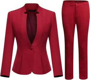 YUNCLOS Women's Business Office 1 Button Blazer Jacket and Pants Suit Set